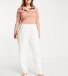 Asos Design Curve Linen Soft Tapered Mom Pants In White