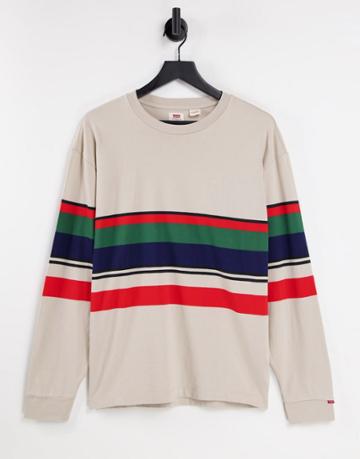 Levi's Red Tab Logo Stripe Long Sleeve Top In Cream/red/green-neutral