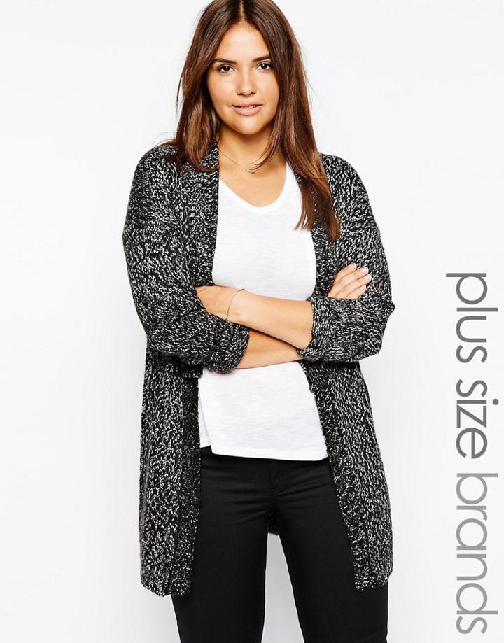 Junarose Long Line Salt & Pepper Cardigan - Gray