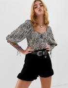Asos Design Top With Sleeve Detail Two-piece In Leopard Animal Print-multi