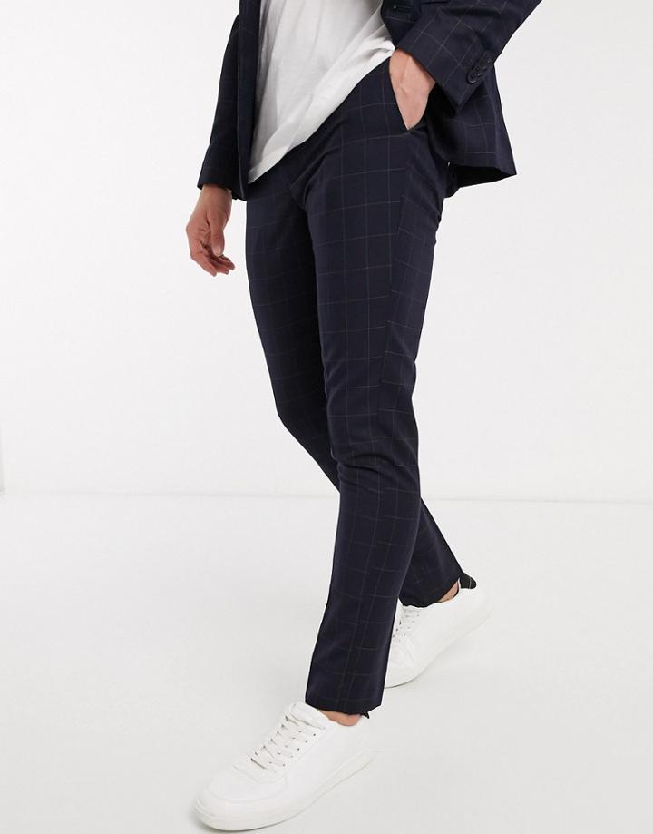 New Look Tonal Grid Check Suit Pants In Navy
