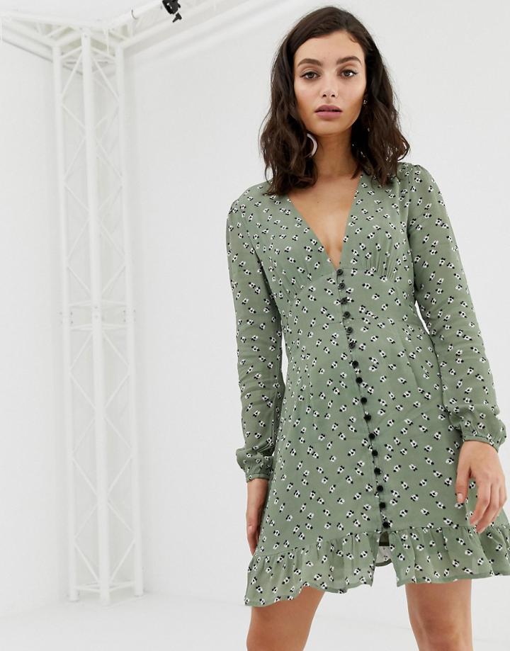 Rahi Tia Mini Dress In Dot Flower Print-green