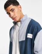 Asos Unrvlld Spply Oversized Funnel Neck Jacket In Polar Fleece Cut And Sew In Blue-navy