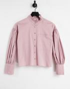 Asos Design Cotton Shirt With Ruffle Placket And Diamante Buttons In Pink