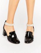 Wah London X Asos Patent Leather Pearl Strap Heeled Loafers - Black