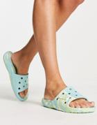Crocs Classic Slide Flat Sandals In Celery Marble-green
