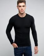 Asos Lambswool Rich Crew Neck Sweater In Muscle Fit - Black