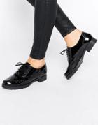 Office Foal Chunky Lace Up Leather Flat Shoes - Black