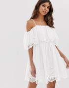 Asos Design Premium Double Layer Off Shoulder Mini Dress In Broderie