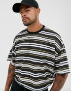 Asos Design Oversized Cropped T-shirt With Retro Stripe-multi