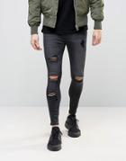 Siksilk Super Skinny Jeans With Distressing - Black