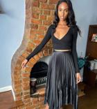 Asos Design Tall Lace Insert Pleated Midi Skirt In Black