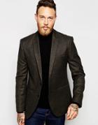 Asos Slim Fit Blazer In Tweed - Khaki