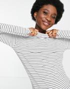Lee Jeans Striped Long Sleeve Turtle Neck Top In White