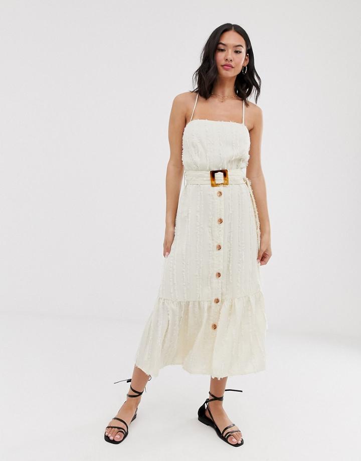 Moon River Button Through Midi Dress With Buckle - Cream