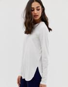 Asos Design Long Sleeve T-shirt In Linen Mix In White - White
