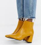 Monki Croc Print Ankle Boots In Mustard