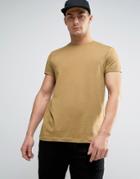 Asos T-shirt With Roll Sleeve In Beige - Beige