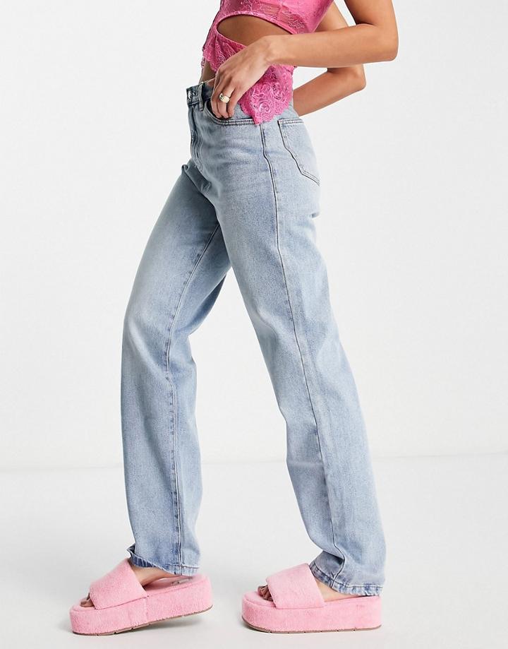 Rebellious Fashion Denim Extra Long Straight Leg Jeans In Blue