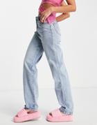 Rebellious Fashion Denim Extra Long Straight Leg Jeans In Blue