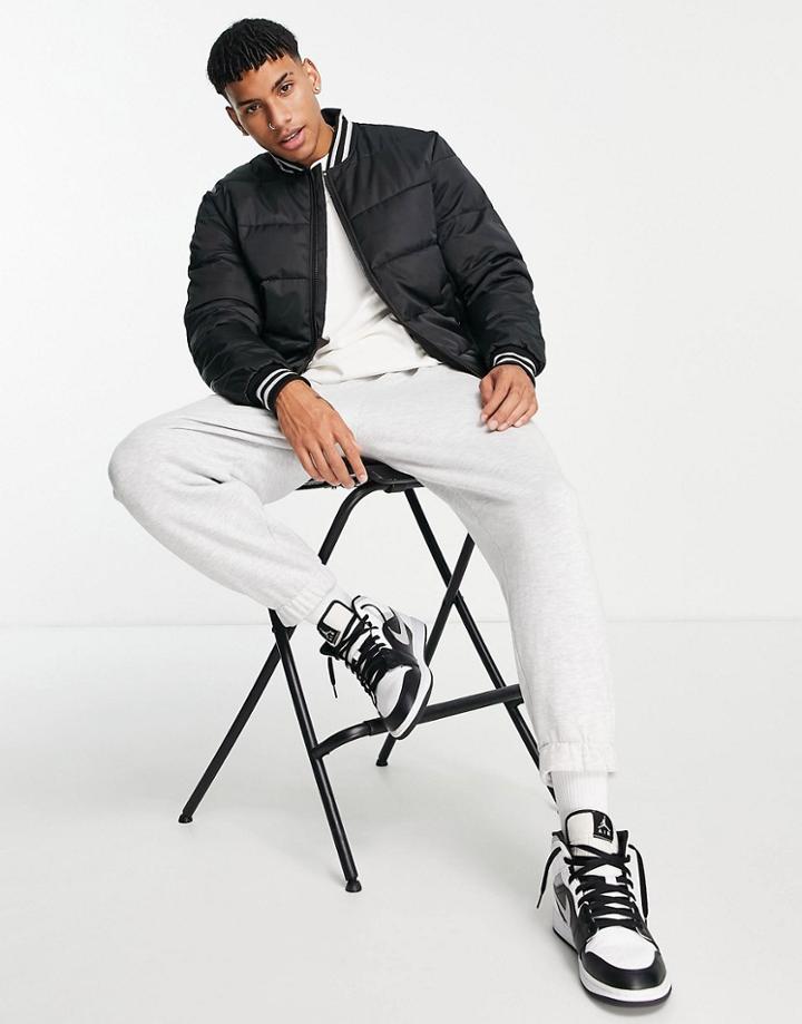 River Island Padded Bomber Jacket In Black