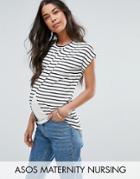 Asos Maternity Nursing T-shirt With Wrap Overlay In Stripe - Black