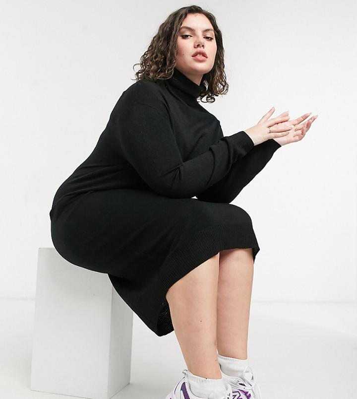 Collusion Plus Roll-neck Sweater Dress In Black