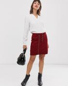 Esprit Button Detail Denim Skirt With Zip In Burgundy