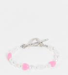Asos Design Curve Bracelet With Iridescent Beads And Heart T-bar-multi