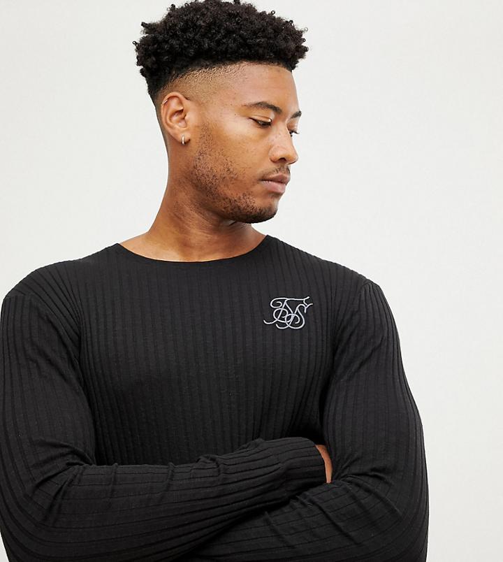 Siksilk Long Sleeve T-shirt In Black Rib Exclusive To Asos - Black