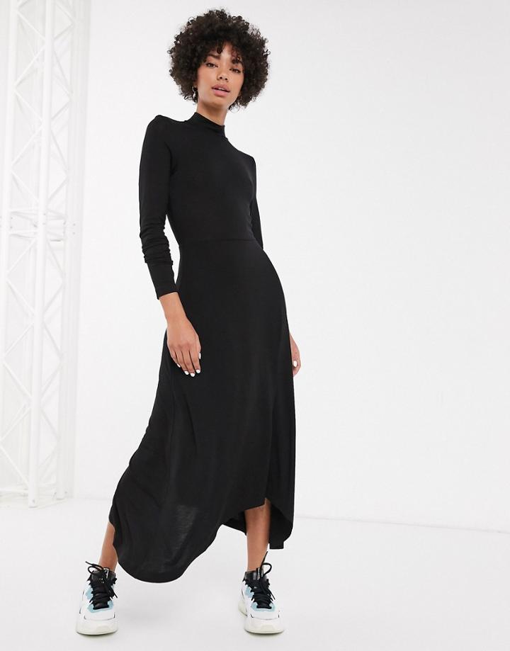 Monki High Neck Midi A-line Dress In Black