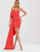 Asos Design Sash Detail Bandeau Mini Dress With Pleat Detail - Red