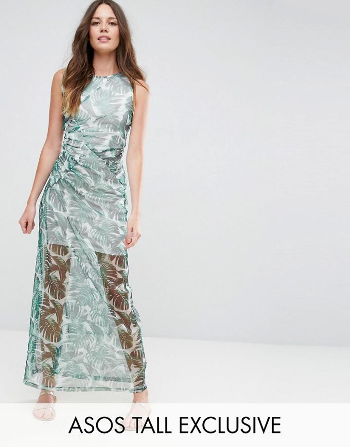 Asos Tall Palm Print Midaxi Dress - Multi