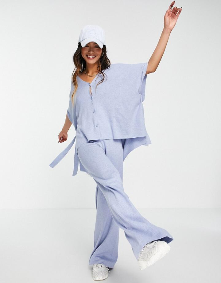 Mango Wide Leg Fine Knit Matching Pants In Blue-blues