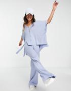 Mango Wide Leg Fine Knit Matching Pants In Blue-blues