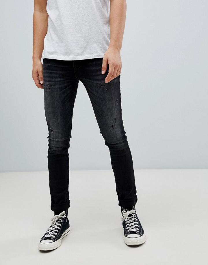 Jack & Jones Intelligence Jeans In Slim Fit With Distressing - Black