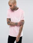 Asos Longline T-shirt In Pink Velour - Pink