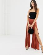 Asos Design Slinky Extreme Thigh Split Wide Leg - Orange