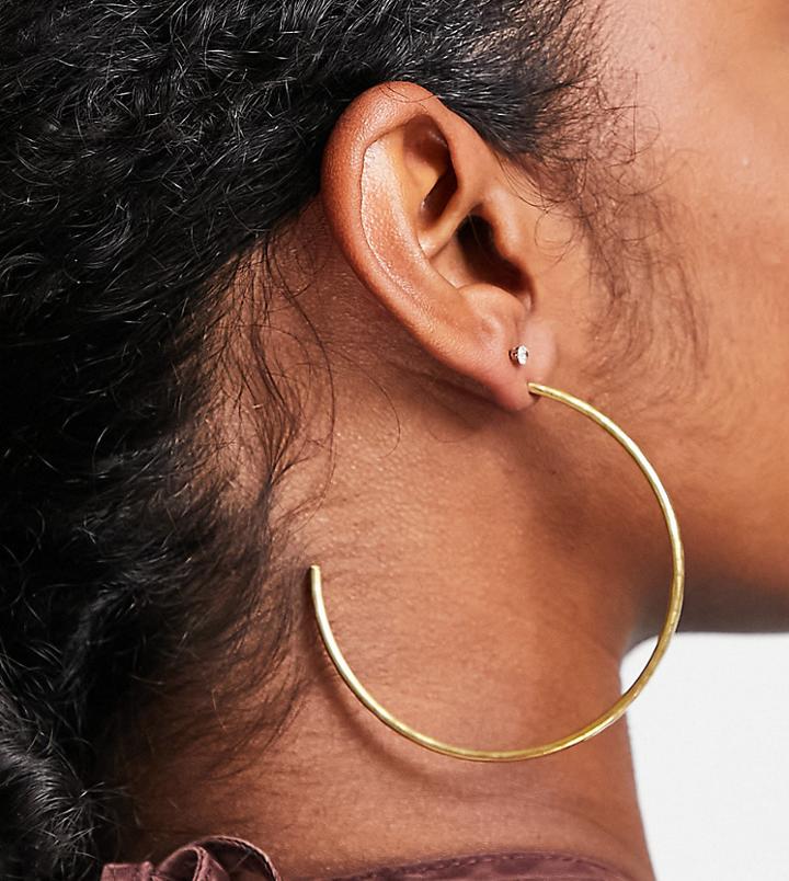 People Tree Fairtrade Handmade Large Hammered Hoop Earings-gold