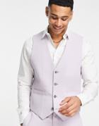 Asos Design Skinny Wool Mix Suit Vest In Basketweave Texture In Lilac-purple