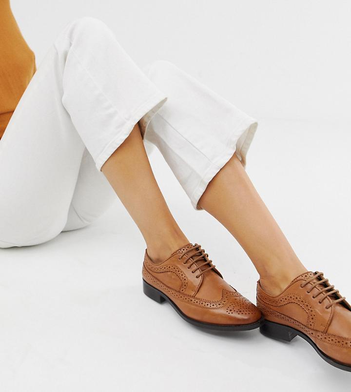 Asos Design Wide Fit Mai Tai Leather Brogues - Tan