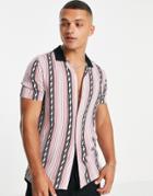 Topman Revere Collar Stripe Shirt In Light Mahogany-multi