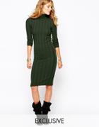 Stitch & Pieces Roll Neck Rib Body-conscious Midi Dress - Tobacco