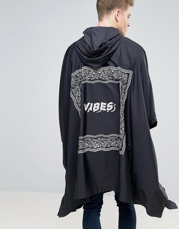 Asos Poncho With Bandana Back Print In Black - Black
