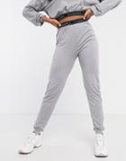 Loungeable Slim Lounge Sweatpants With Logo Elastic Waist In Gray Marl-grey