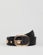 Asos Design Faux Leather Wide Belt In Black With Gold Studding - Black