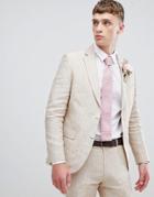 Moss London Skinny Suit Jacket In Cream Linen - Beige