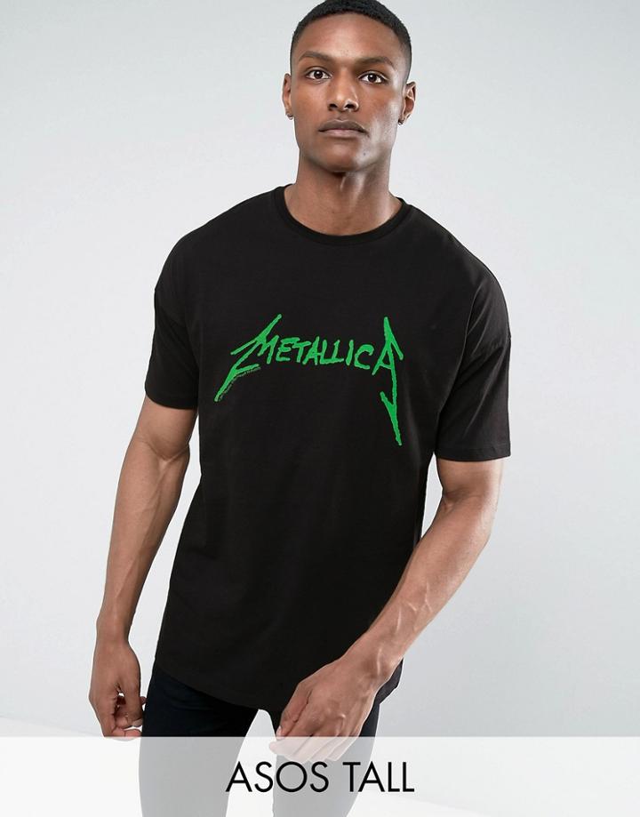 Asos Tall Metallica Oversized Band T-shirt With Fluro Logo Print - Black