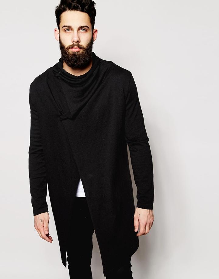 Asos Super Longline Funnel Wrap Cardigan - Black