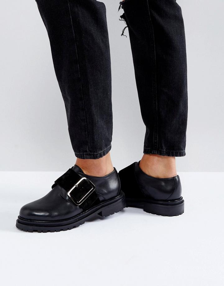 H By Hudson Buckle Leather Shoe - Black